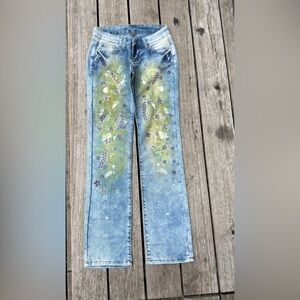 Artistic Floral Straight Leg Jeans